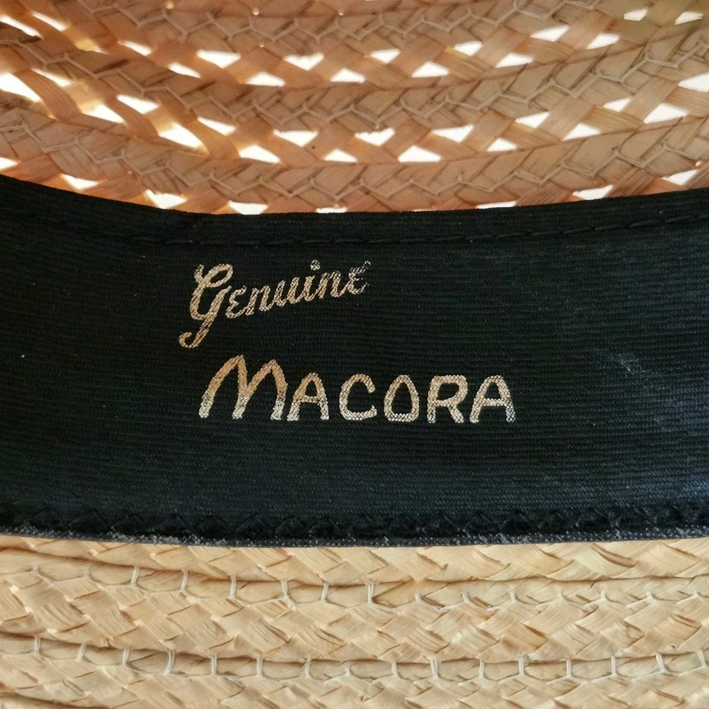 Vintage LL Bean Macora Straw Sun Hat Plaid Trim Size 7 3/8 70s Preppy Summer
